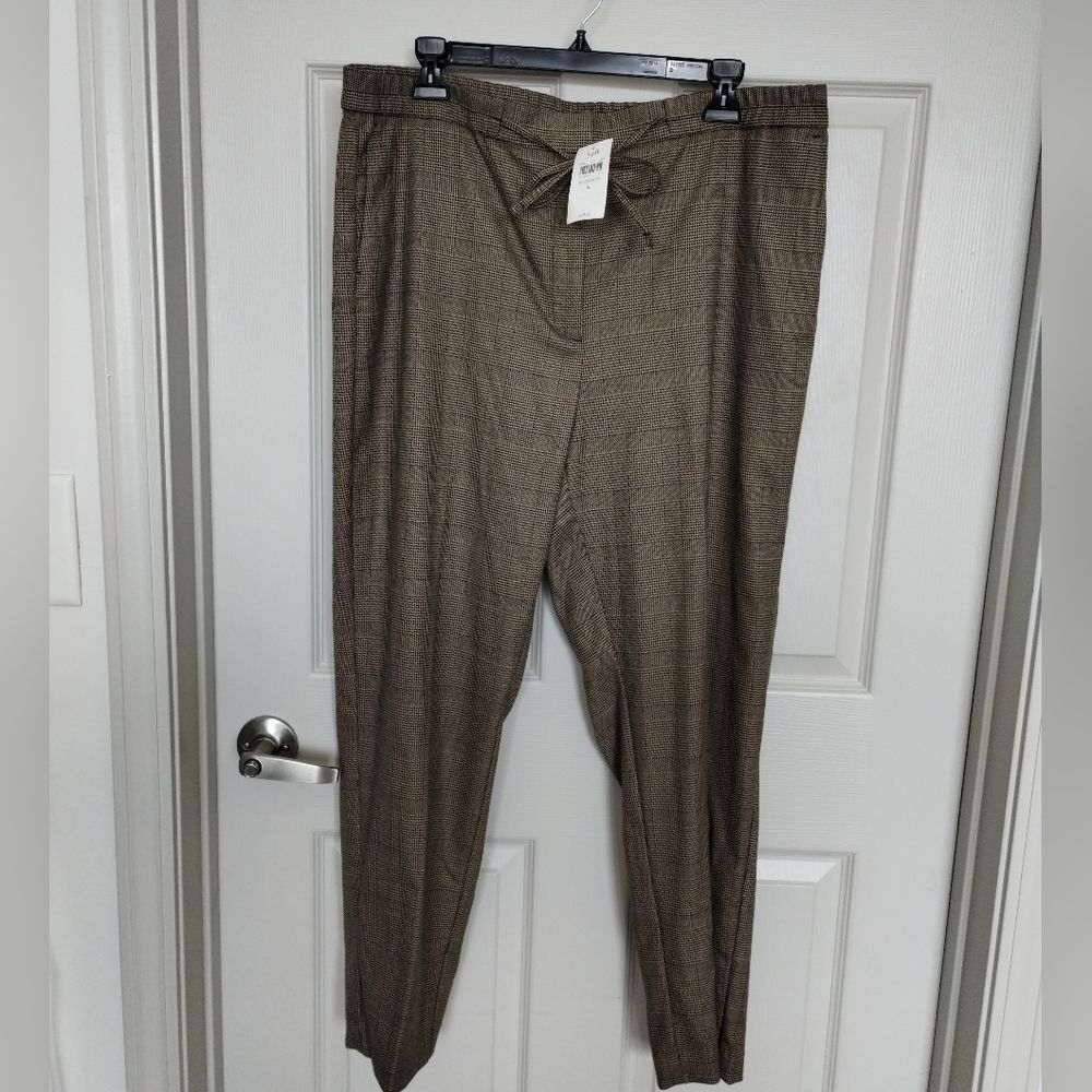J. Jill Brown And Black Plaid Drawstring Ankle Pants Size L NWT